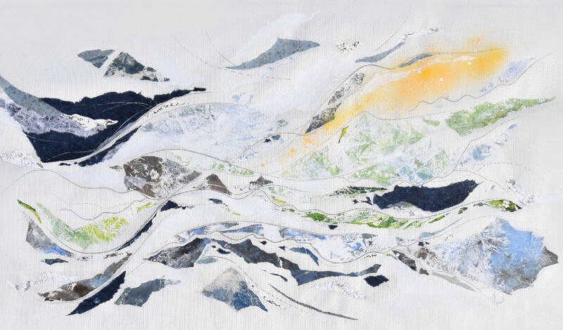 Rêverie, peinture-collage réalisée par Véronique Arnault peintre plasticienne