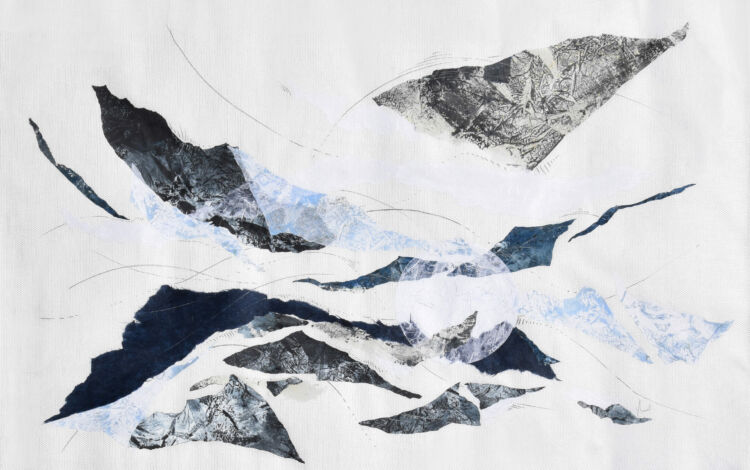 Voix nocturne. peinture-collage réalisé par véronique arnault sur une musique de Claude Debussy