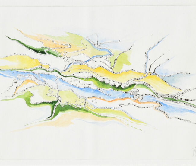 cartographie du rêve, gravure et aquarelle de Véronique Arnault plasticienne 2021
