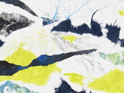 Monotypes collages réalisés en hommage au poète Philippe Jaccottet par Véronique Arnault, artiste plasticienne