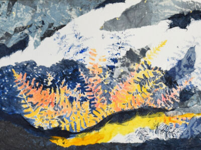 Monotypes collages réalisés en hommage au poète Philippe Jaccottet par Véronique Arnault, artiste plasticienne
