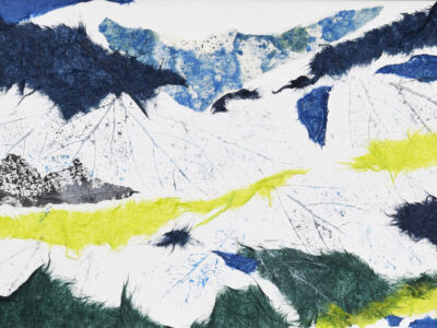 Monotypes collages réalisés en hommage au poète Philippe Jaccottet par Véronique Arnault, artiste plasticienne